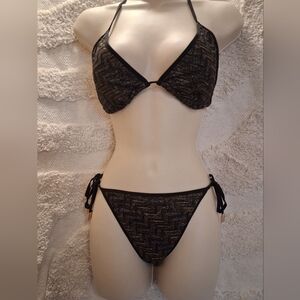 VICTORIA'S SECRET Black and Gold Bikini LRG TOP MED BOTTOM